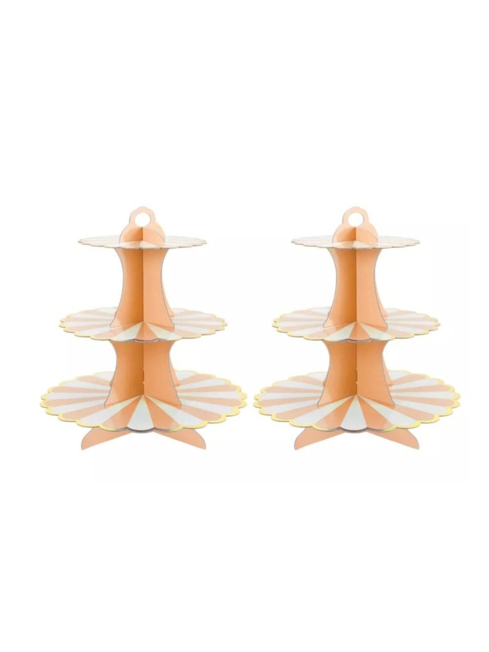 3-Tier Cardboard Cupcake Stand With Gold Trim, Orange & White Design, Easy Assem